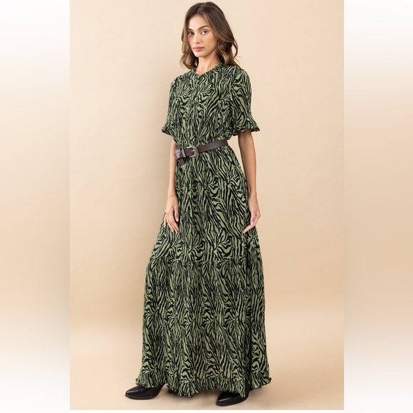 Beautiful Boho Floral Print Striped Velvet Maxi Dress - Picture 2 of 6